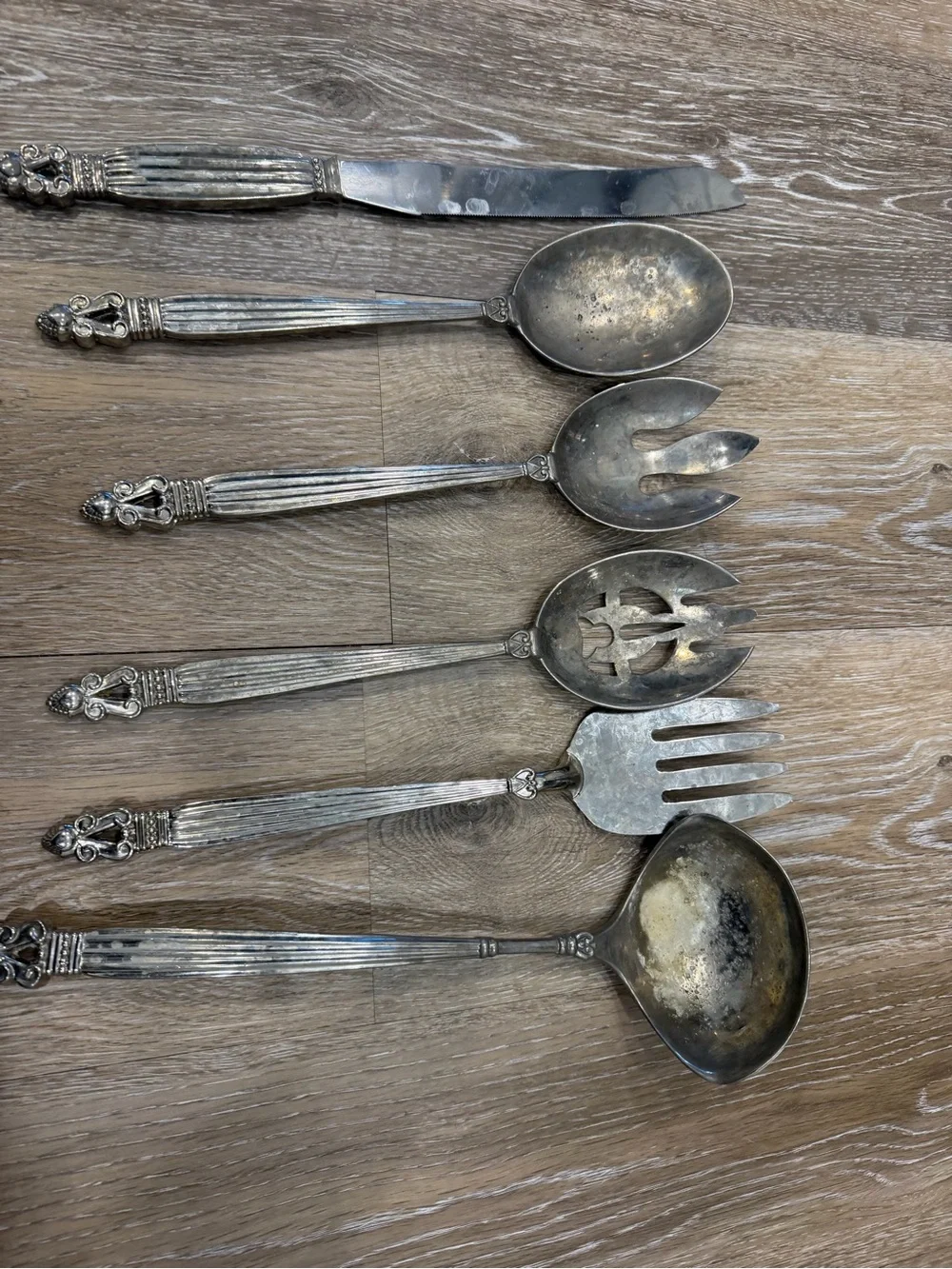 Godinger Silver Plate Serving Utensil Set 6 Pc Fork Spoon Ladle Knife Spoon